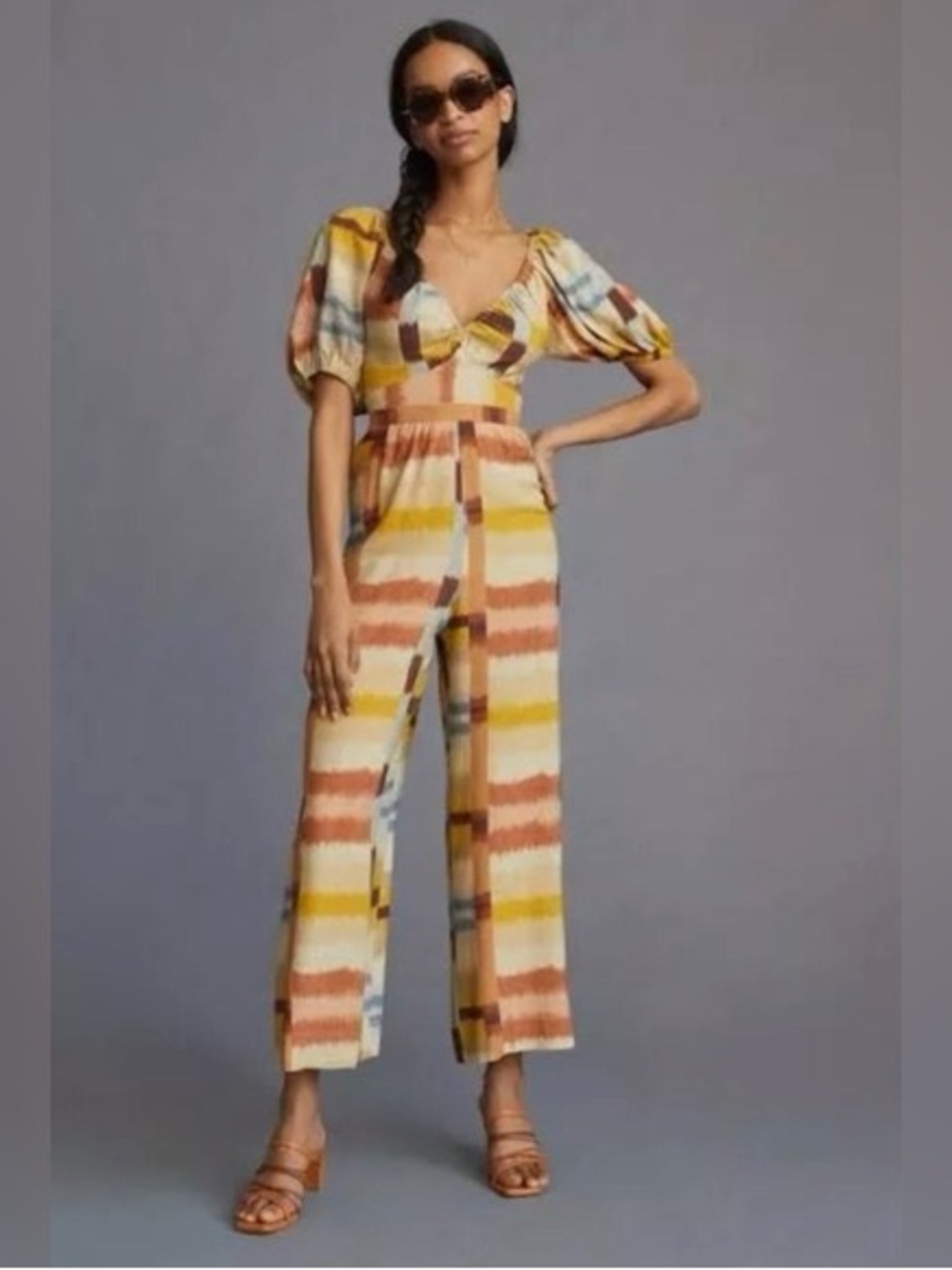 NWT Anthropologie Ranna Gill Striped Puff-Sleeve Jumpsuit Medium